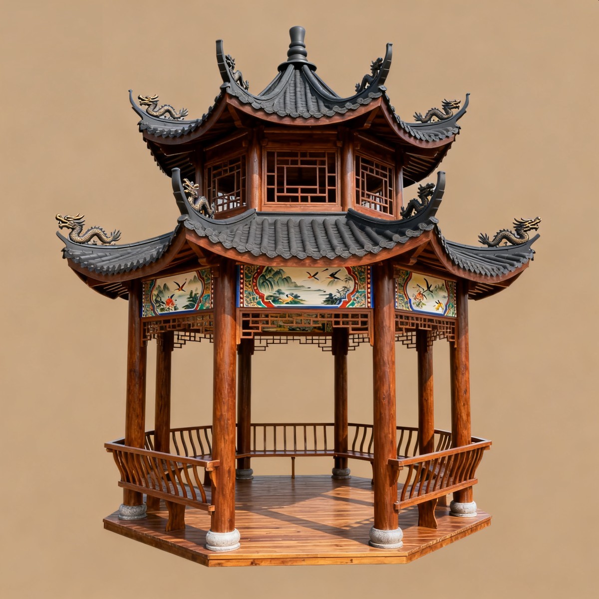 北京仿古风格防腐木凉亭,实木凉亭,木亭